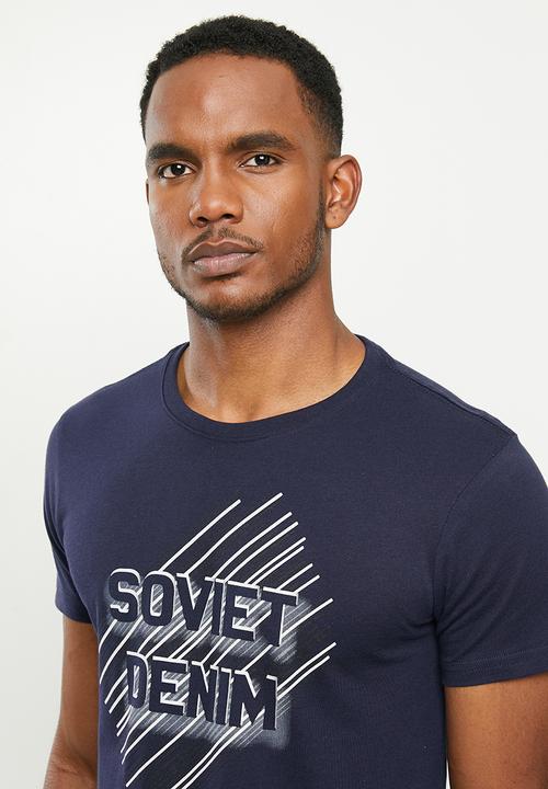 SOVIET - Springsteen slim fit short sleeve crew neck tee - navy