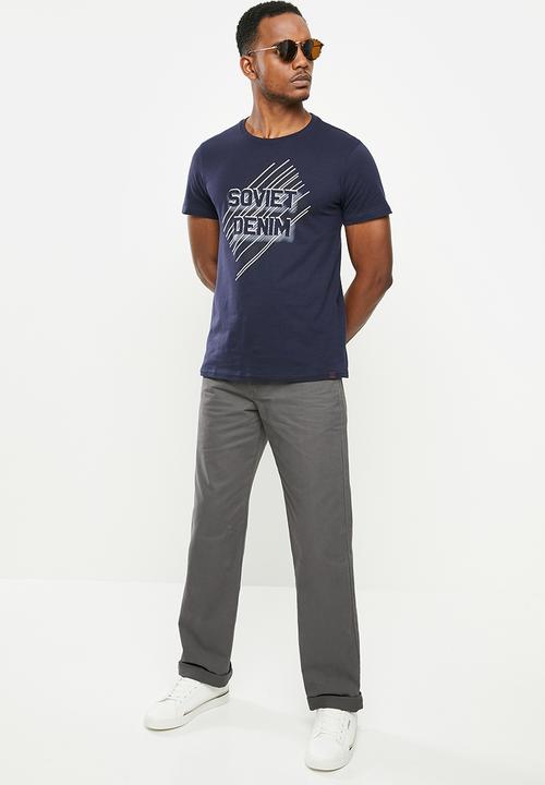SOVIET - Springsteen slim fit short sleeve crew neck tee - navy