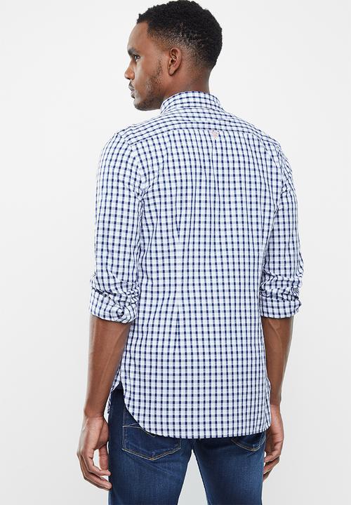 GUESS - Textured check long sleeve shirt - navy