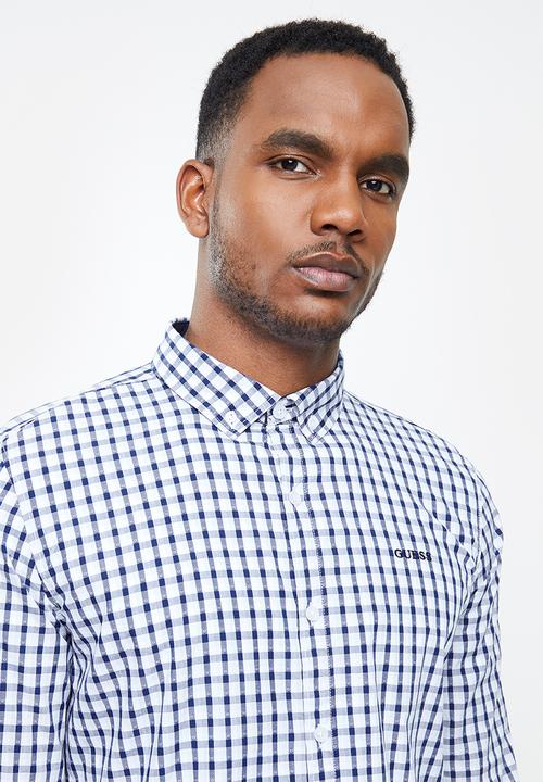 GUESS - Textured check long sleeve shirt - navy