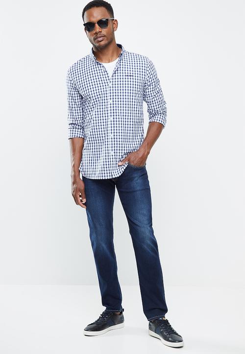 GUESS - Textured check long sleeve shirt - navy