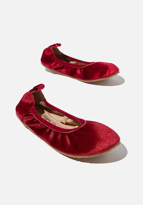 Cotton On - Kids primo ballet flat - velvet tie up - red berry