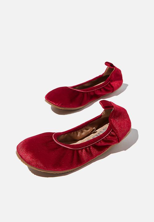 Cotton On - Kids primo ballet flat - velvet tie up - red berry