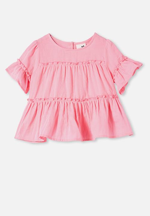Cotton On - Frede short sleeve frill top - cali pink