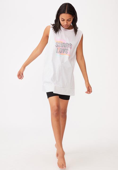 Cotton On - 90s Tank nightie - white & black 