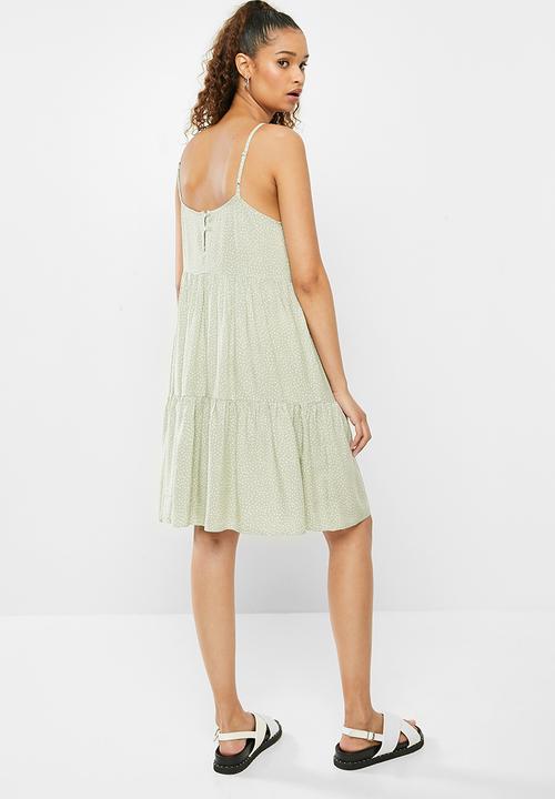 Blake - Printed tiered cami dress - green & white 