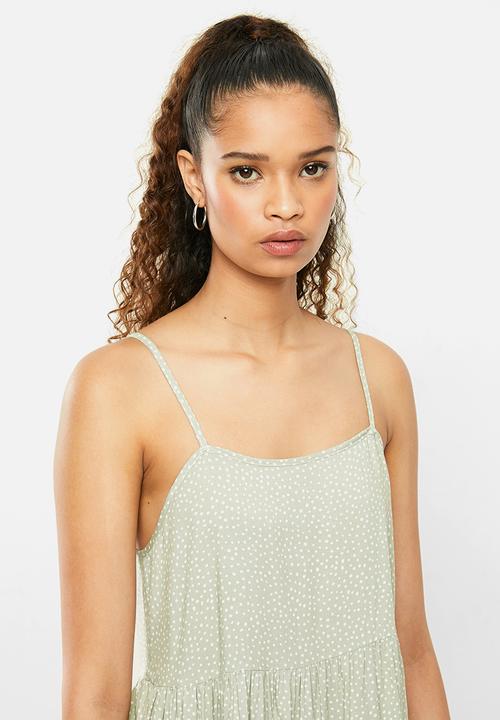 Blake - Printed tiered cami dress - green & white 