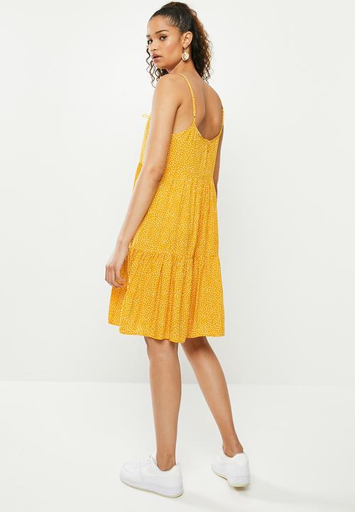 Blake - Printed tiered cami dress - yellow & white 