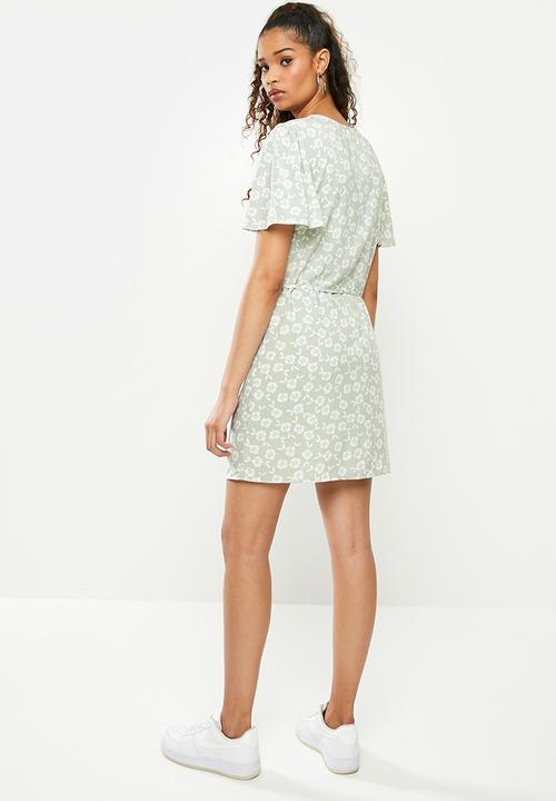 Blake - Button down mini dress - green & white 