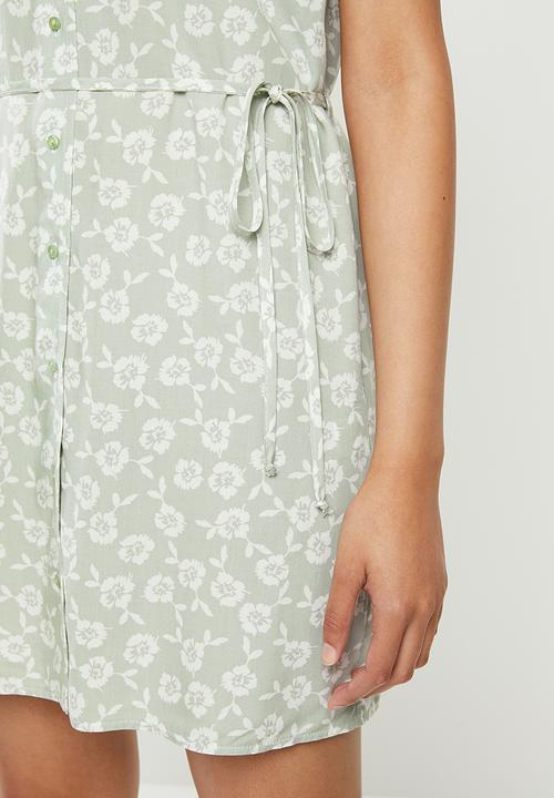 Blake - Button down mini dress - green & white 