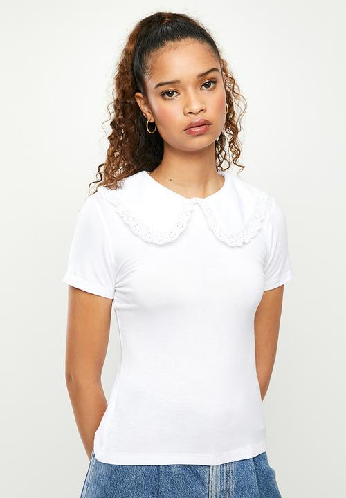 Blake - Statement collar combo T-shirt - white
