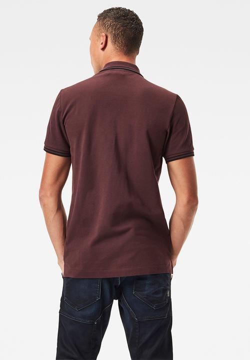 G-STAR - Dunda slim stripe short sleeve polo - burgundy 