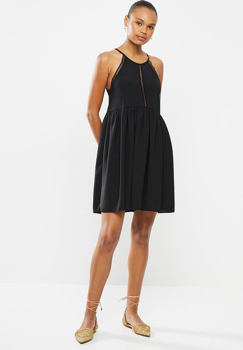MILLA - Woven halter mini dress with trim - black