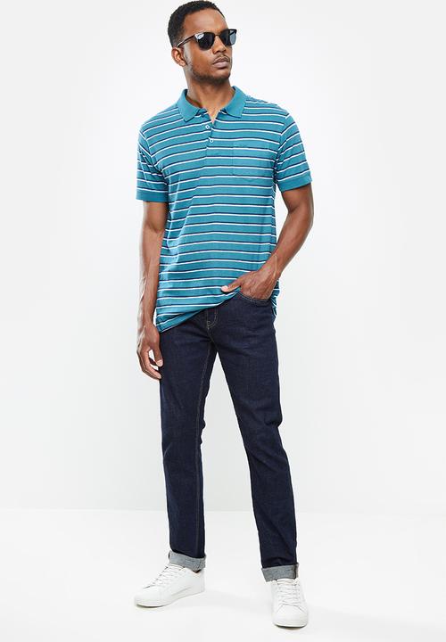 JEEP - Yarn dye stripes golfer - blue & white