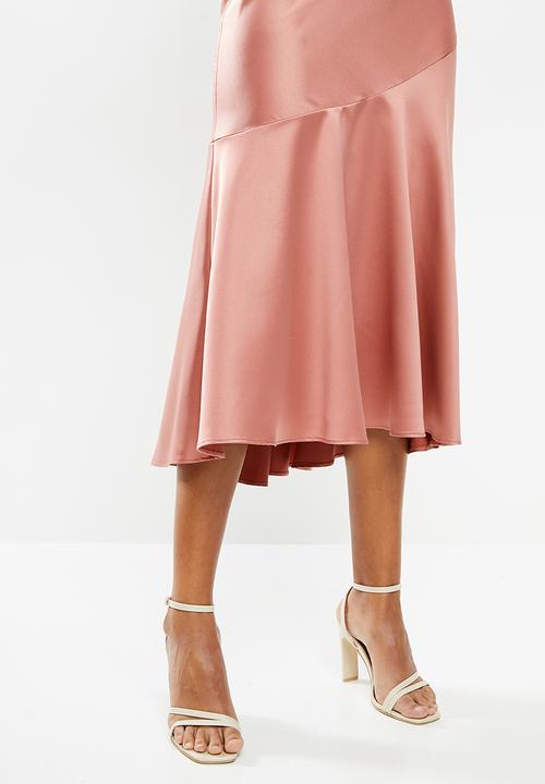 MILLA - Satin Halter dipped hem midi dress- rose