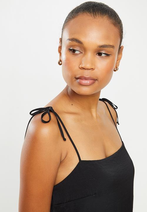MILLA - Satin cami blouse witth ties - black