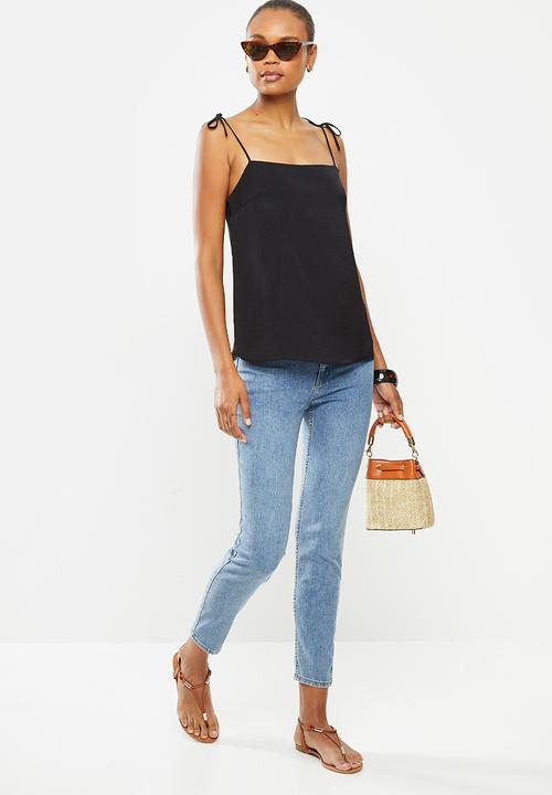 MILLA - Satin cami blouse witth ties - black