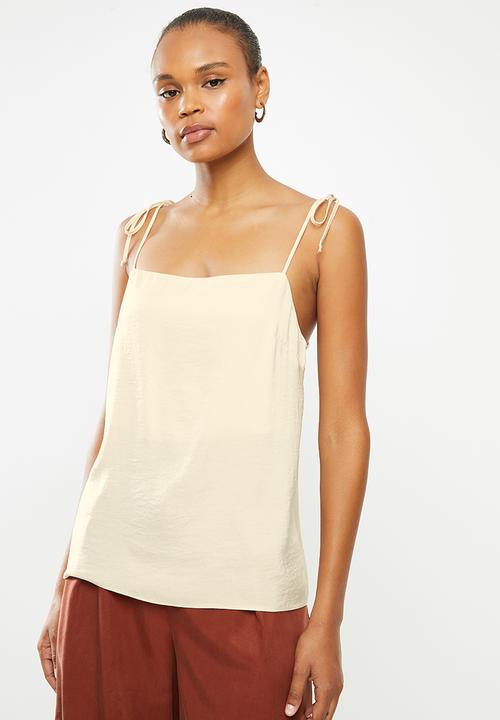 MILLA - Satin cami blouse witth ties - cream