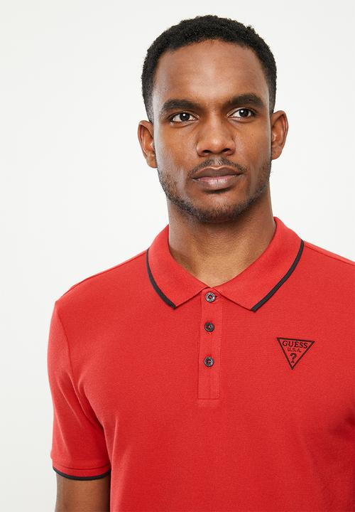 GUESS - Short sleeve guess tipping polo - red