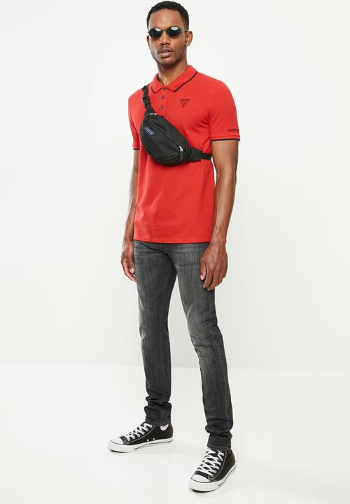GUESS - Short sleeve guess tipping polo - red