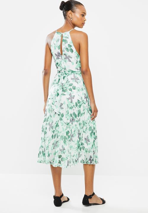 MILLA - Halter pleated midi dress - green
