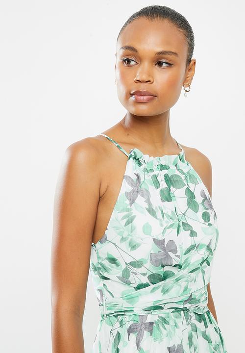 MILLA - Halter pleated midi dress - green