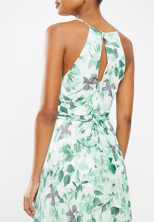 MILLA - Halter pleated midi dress - green