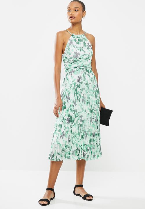MILLA - Halter pleated midi dress - green