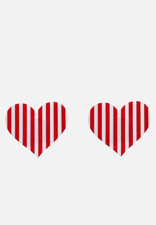 Up-Tape - Candy heart 5 pair nipple pastie set - candy strip red