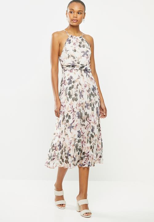 MILLA - Halter pleated midi dress - pink