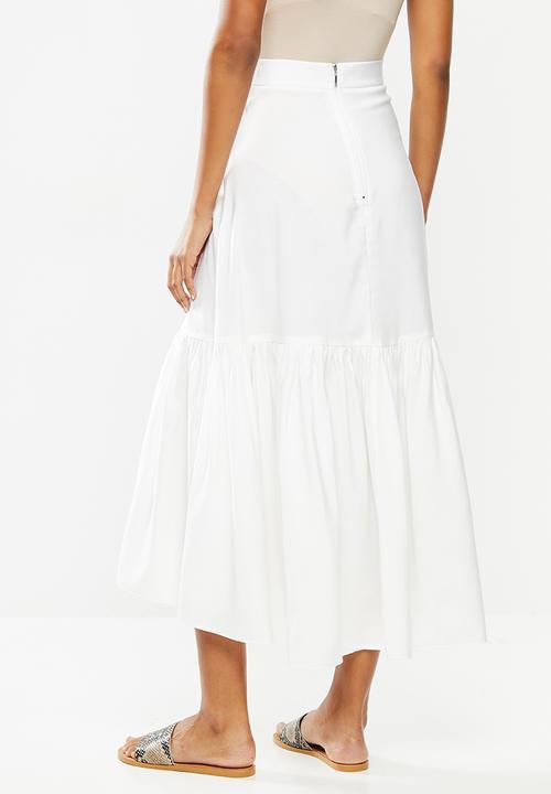 MILLA - Tiered dipped hem midi skirt- off white