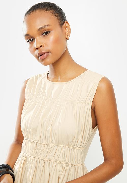 MILLA - Poplin tiered dress with gauged detail-cream