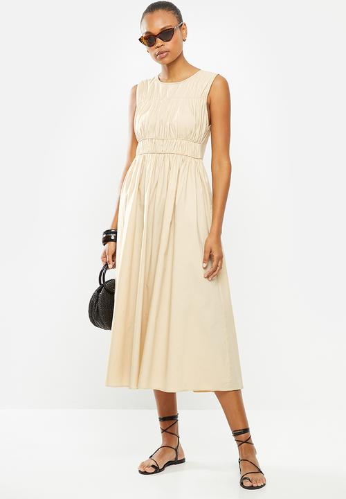 MILLA - Poplin tiered dress with gauged detail-cream