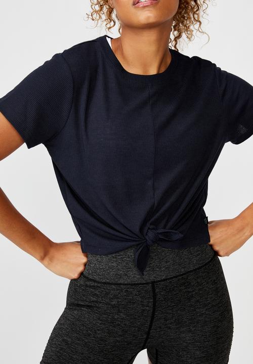 Cotton On - Tie up rib T-shirt - navy