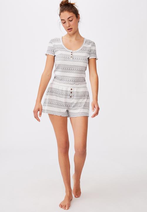 Cotton On - Waffle sleep short - heart fair isle phantom