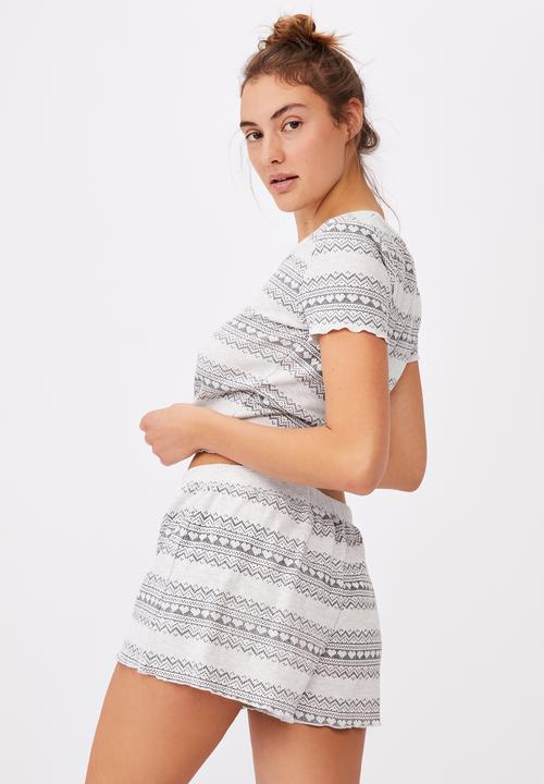 Cotton On - Waffle sleep short - heart fair isle phantom