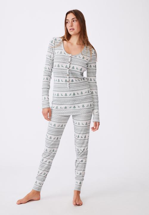 Cotton On - Waffle long john - christmas fair isle basil green