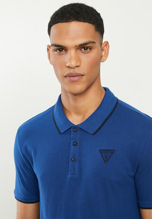 GUESS - Short sleeve Guess tipping polo - blue