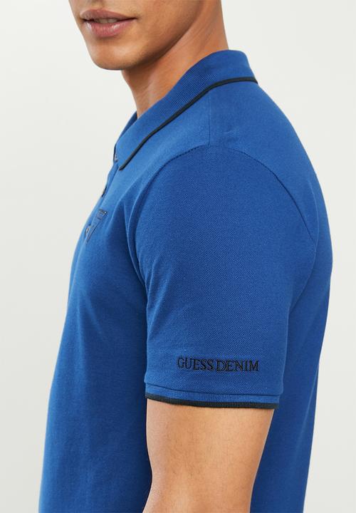 GUESS - Short sleeve Guess tipping polo - blue