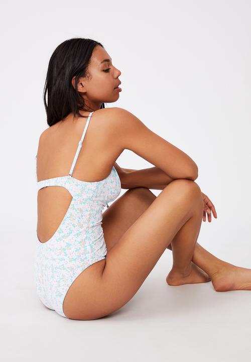 Cotton On - Gather front underwire one piece cheeky - meadow fields multi