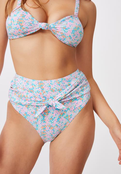 Cotton On - Highwaisted cheeky bikini bottom - meadow fields multi/tie