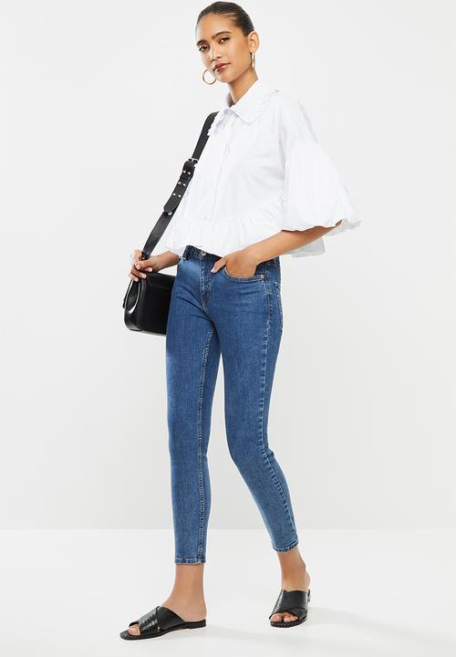 VELVET - Cropped peter pan collar shirt with bubble sleeve - white