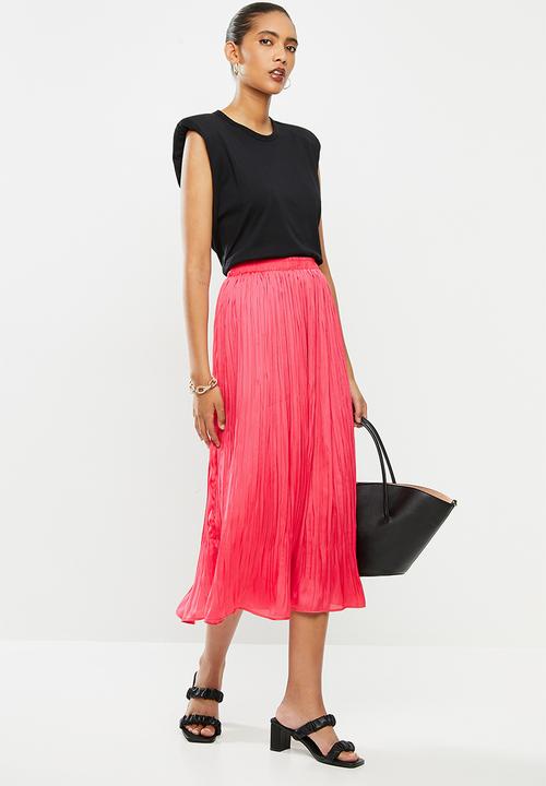 VELVET - Crush pleated midi skirt - pink
