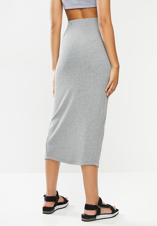 Blake - Ribbed midi slit skirt - grey