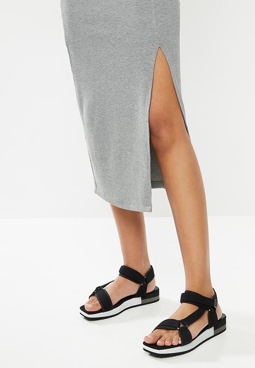 Blake - Ribbed midi slit skirt - grey