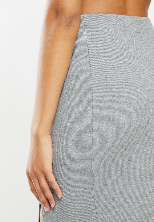 Blake - Ribbed midi slit skirt - grey