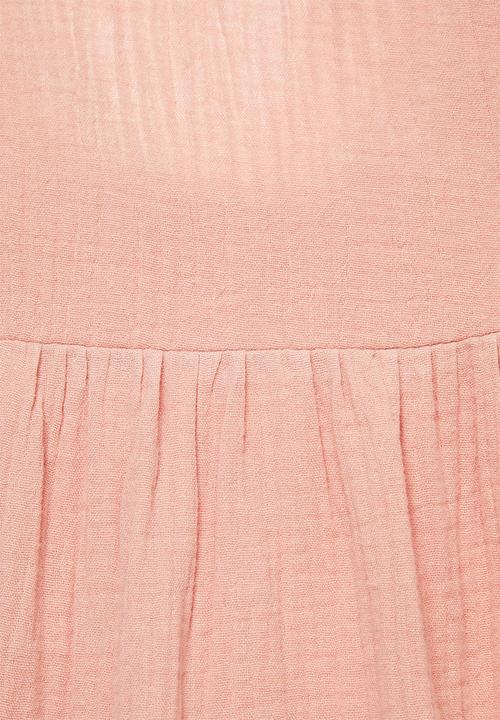 VELVET - Textured cotton blend lace back tiered dress - rose