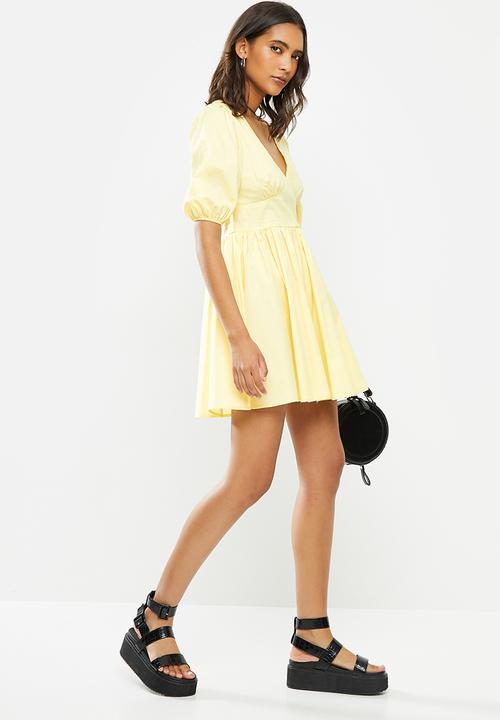 Blake - Fit & flare v-neck mini dress - lemon
