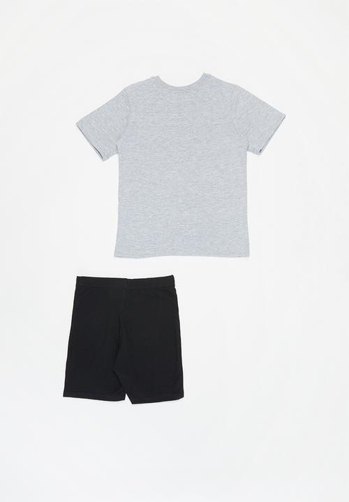 Pop Candy - Shorts & short sleeve tee pj set - grey & black