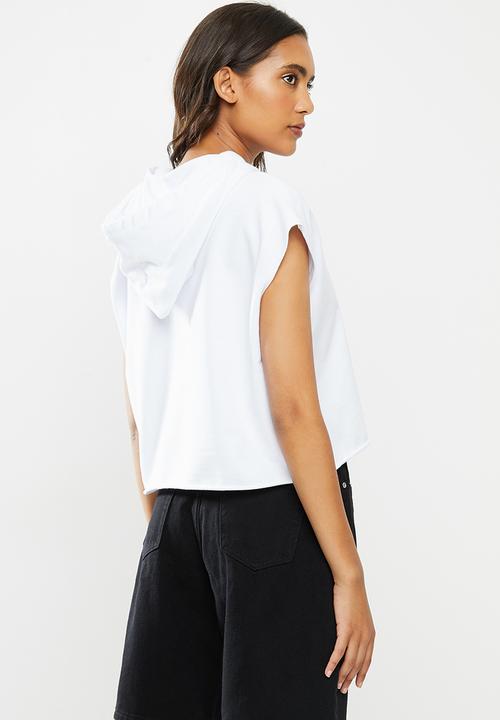Blake - Sleeveless cropped hoodie-white and black print